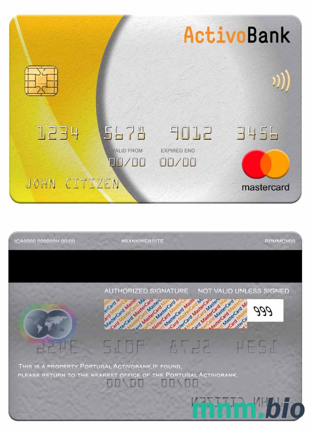 Portugal Activobank przykład karty mastercard w formacie PSD